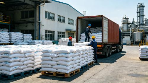 PAM助凝劑品質批次一致,混凝加助凝,先PAC後PAM順序不能錯 工人正在貨車上碼放整齊的PAM助凝劑,分子量離子度批次穩定,與(yu) PAC配合比例精準絮凝效果可靠