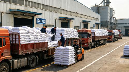 工人在貨車上碼放PAM，產(chan) 品批次標識清晰附帶全項出廠檢測報告，分子量與(yu) 離子度等品控數據可追溯